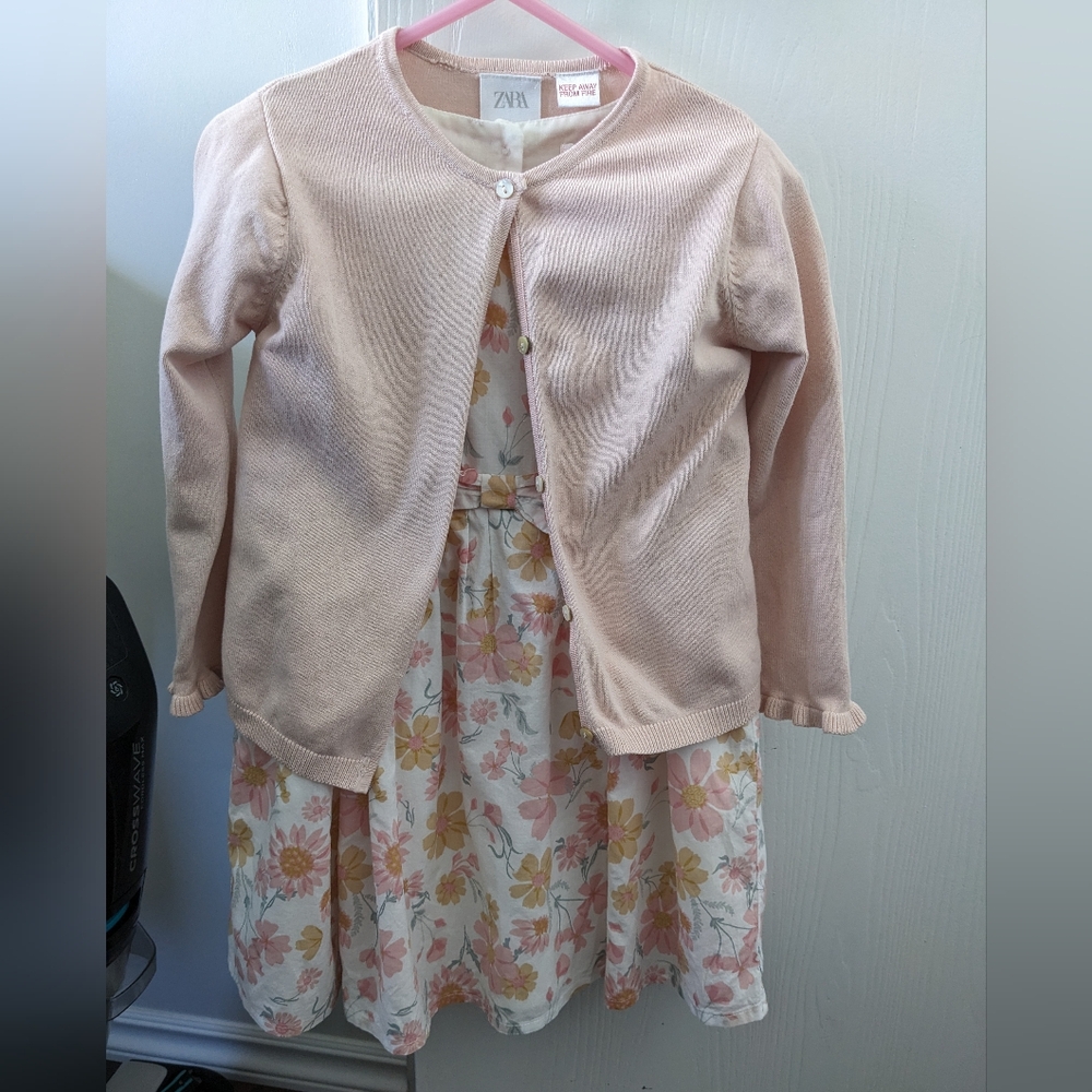 Floral Dress with Pink Cardigan